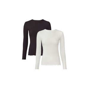 esmara® Dámské triko s dlouhými rukávy, 2 kusy (female, M (40/42), černá/krémová)