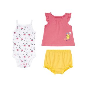 lupilu® Dívčí letní souprava s BIO bavlnou, 3díl (baby/infant#female, 62/68, růžová/bílá/žlutá)
