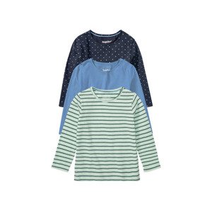 lupilu® Dívčí triko s dlouhými rukávy, 3 kusy (child#female, 98/104, pruhy / puntíky / zelená / navy modrá / modrá)