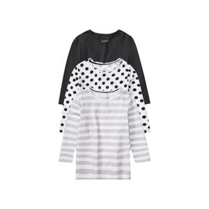 lupilu® Dívčí triko s dlouhými rukávy, 3 kusy (child#female, 86/92, puntíky/pruhy/černá/bílá)