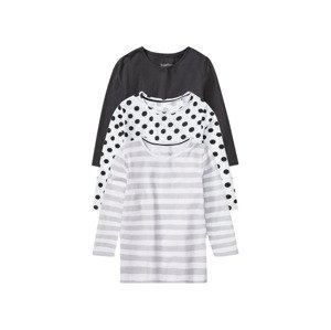 lupilu® Dívčí triko s dlouhými rukávy, 3 kusy (child#female, 98/104, puntíky/pruhy/černá/bílá)