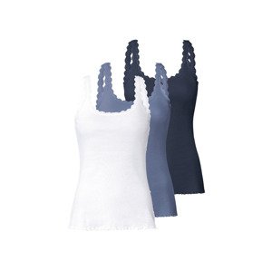 esmara® Dámský vroubkovaný top s krajkou, 3 kusy (XS (32/34), námořnická modrá / světle modrá / bílá )