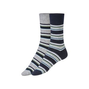 LIVERGY® Pánské ponožky s BIO bavlnou, 2 páry  (43/46, pruhy / šedá / námořnická modrá)