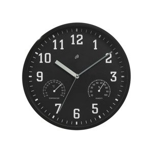 AURIOL® Nástěnné hodiny s teploměrem a vlhkoměre (černá)