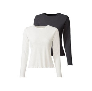 esmara® Dámské triko s dlouhými rukávy, 2 kusy (L (44/46), černá/bílá)