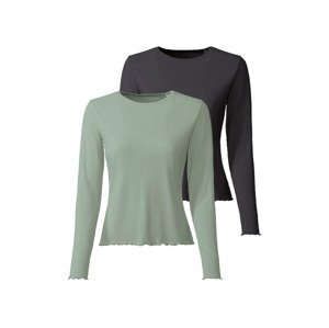esmara® Dámské triko s dlouhými rukávy, 2 kusy (adult#female, XS (32/34), černá/zelená)