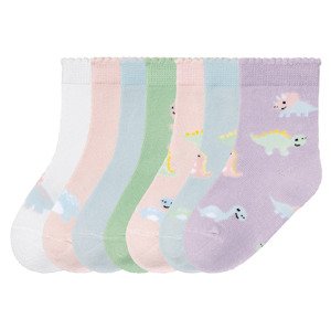 lupilu® Dívčí ponožky s BIO bavlnou, 7 párů  (child 2 years onwards#female, 19/22, modrá / zelená / růžová / bílá / lila fialová)