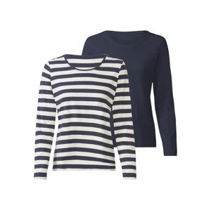 esmara® Dámské triko s dlouhými rukávy, 2 kusy (S (36/38), námořnická modrá / pruhovaná )