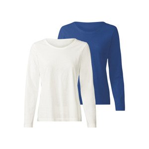 esmara® Dámské triko s dlouhými rukávy, 2 kusy (L (44/46), modrá/bílá)