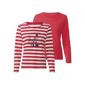 esmara® Dámské triko s dlouhými rukávy, 2 kusy (L (44/46), červená/pruhovaná)