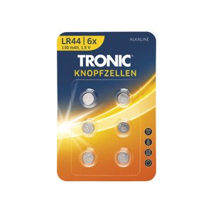 TRONIC® Knoflíkové baterie, 6 kusů (alkalické baterie LR44)