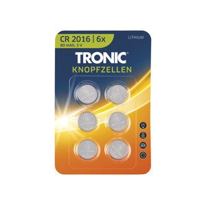 TRONIC® Knoflíkové baterie, 6 kusů (lithiové baterie CR 2016)
