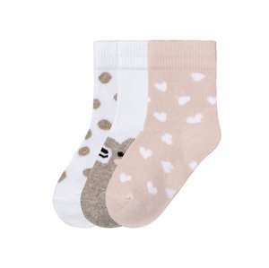 lupilu® Dívčí ponožky s BIO bavlnou, 3 páry (11/14, medvídek/srdce/puntíky)