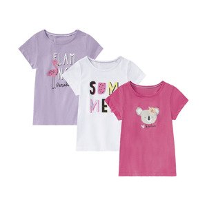 lupilu® Dívčí triko, 3 kusy (98/104, bílá / lila fialová / růžová)