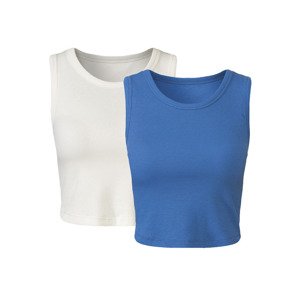 esmara® Dámský žebrovaný crop top s BIO bavlnou, 2 kusy (XL (48/50), modrá/bílá)