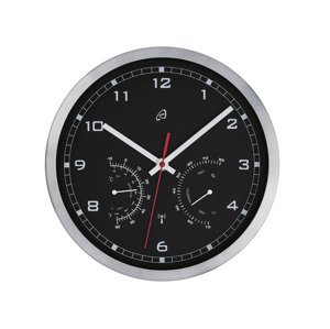 Auriol® Nástěnné hodiny s ukazatelem teploty a vlhkosti vzduchu (stříbrná/černá)