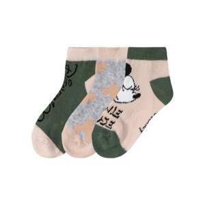 Dětské nízké ponožky, 3 páry (19/22, Minnie Mouse / khaki / růžová)