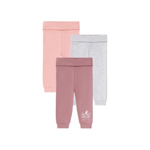 lupilu® Dívčí kalhoty "Jogger" BIO, 3 kusy (baby/infant, 50/56, světle růžová/šedá/růžová)