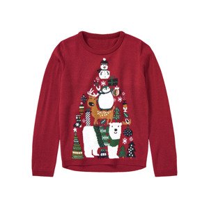 lupilu® Dívčí vánoční svetr s LED  (98/104, červená/strom)