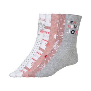esmara® Dámské vánoční ponožky, 5 párů (35/38, bílá/růžová/šedá)