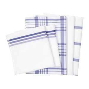 LIVARNO home Sada kuchyňských utěrek a ručníků, 100 % bavlna, 5dílná (bílá / lila fialová)