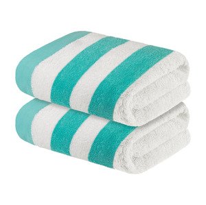 LIVARNO home Froté ručník, 50 x 100 cm, 450 g/m2, 2 kusy (pruhy/tyrkysová/bílá)