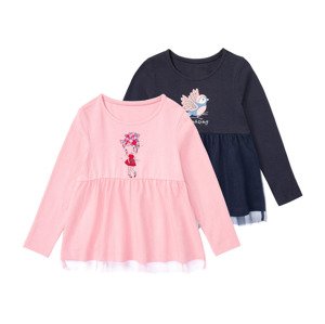 lupilu® Dívčí triko s dlouhými rukávy, 2 kusy (98/104, navy modrá / růžová)