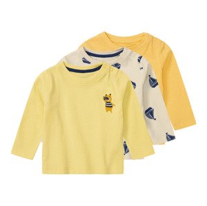 lupilu® Dětské triko s dlouhými rukávy s BIO bavlnou, 3 kusy (74/80, žlutá/béžová)