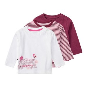 lupilu® Dětské triko s dlouhými rukávy s BIO bavlnou, 3 kusy (50/56, bordó/bílá)