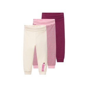 lupilu® Dívčí kalhoty „Jogger" s BIO bavlnou, 3 kusy (74/80, pruhy/bílá/lila fialová)