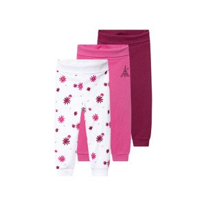 lupilu® Dívčí kalhoty „Jogger" s BIO bavlnou, 3 kusy (74/80, vzorovaná / růžová / lila fialová)