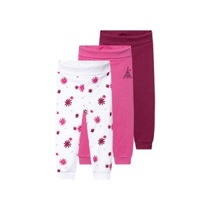 lupilu® Dívčí kalhoty „Jogger" s BIO bavlnou, 3 kusy (vzorovaná / růžová / lila fialová, 74/80)