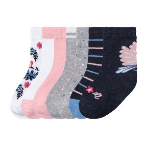 lupilu® Dívčí ponožky s BIO bavlnou, 7 párů  (23/26, bílá / růžová / šedá / modrá vzorovaná)