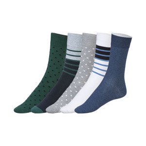 LIVERGY® Pánské ponožky s BIO bavlnou, 5 párů (39/42, černá / šedá / zelená / navy modrá / modrá)