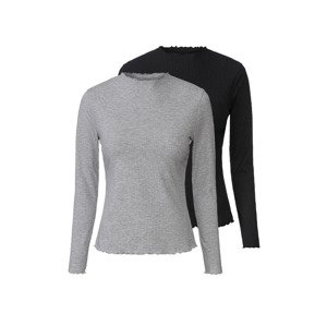 esmara® Dámské triko s dlouhými rukávy, 2 kusy (XS (32/34), černá/šedá)
