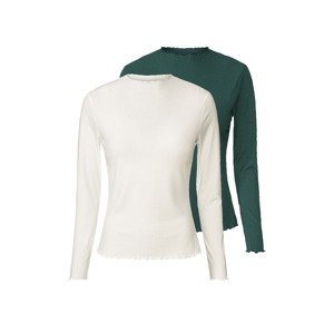 esmara® Dámské triko s dlouhými rukávy, 2 kusy (XS (32/34), tmavě zelená / bílá)
