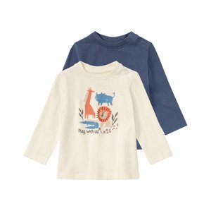 lupilu® Dětské triko s dlouhými rukávy s BIO bavlnou, 2 kusy (50/56, modrá / krémová vzorovaná)