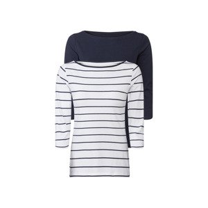esmara® Dámské triko s dlouhými rukávy, 2 kusy (XS (32/34), navy modrá / bílá pruhovaná)