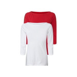 esmara® Dámské triko s dlouhými rukávy, 2 kusy (XS (32/34), červená/bílá)