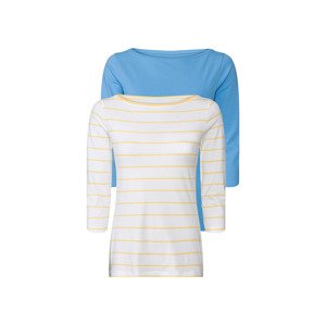 esmara® Dámské triko s dlouhými rukávy, 2 kusy (XS (32/34), světle modrá / žlutá / bílá pruhovaná)