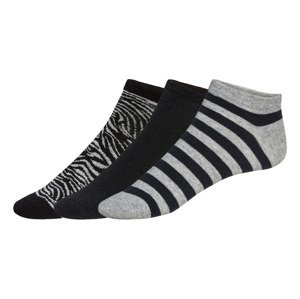 esmara® Dámské nízké ponožky s BIO bavlnou, 3 páry (35/38, šedá/černá)