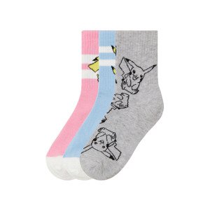 Dětské ponožky, 3 páry (23/26, Pokémon/růžová/šedá/fialová)