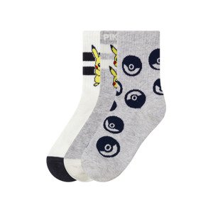 Dětské ponožky, 3 páry (31/34, Pokémon / bílá / šedá / navy modrá )