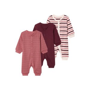 lupilu® Dětský overal na spaní, 3 kusy (62-68, pruhy / tmavě červená / tmavě růžová)