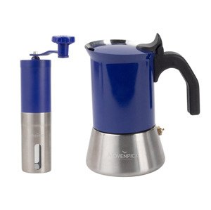 Sada espresso kávovaru a mlýnku na kávu, 2dílná, modrá
