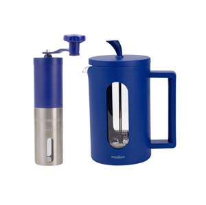Sada mlýnku na kávu a french press kávovaru, 800 ml, modrá