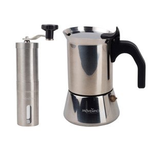 Sada espresso kávovaru a mlýnku na kávu, 2dílná, nerez