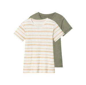 lupilu® Dívčí lněné triko, 2 kusy (98/104, khaki/bílá)