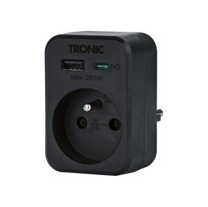 Tronic® Zásuvkový USB adaptér (černá)