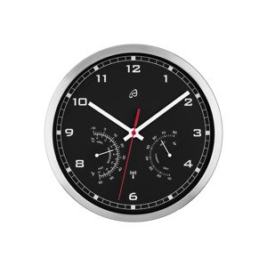 Auriol® Nástěnné hodiny s ukazatelem teploty a vlhkosti vzduchu (stříbrná/černá)